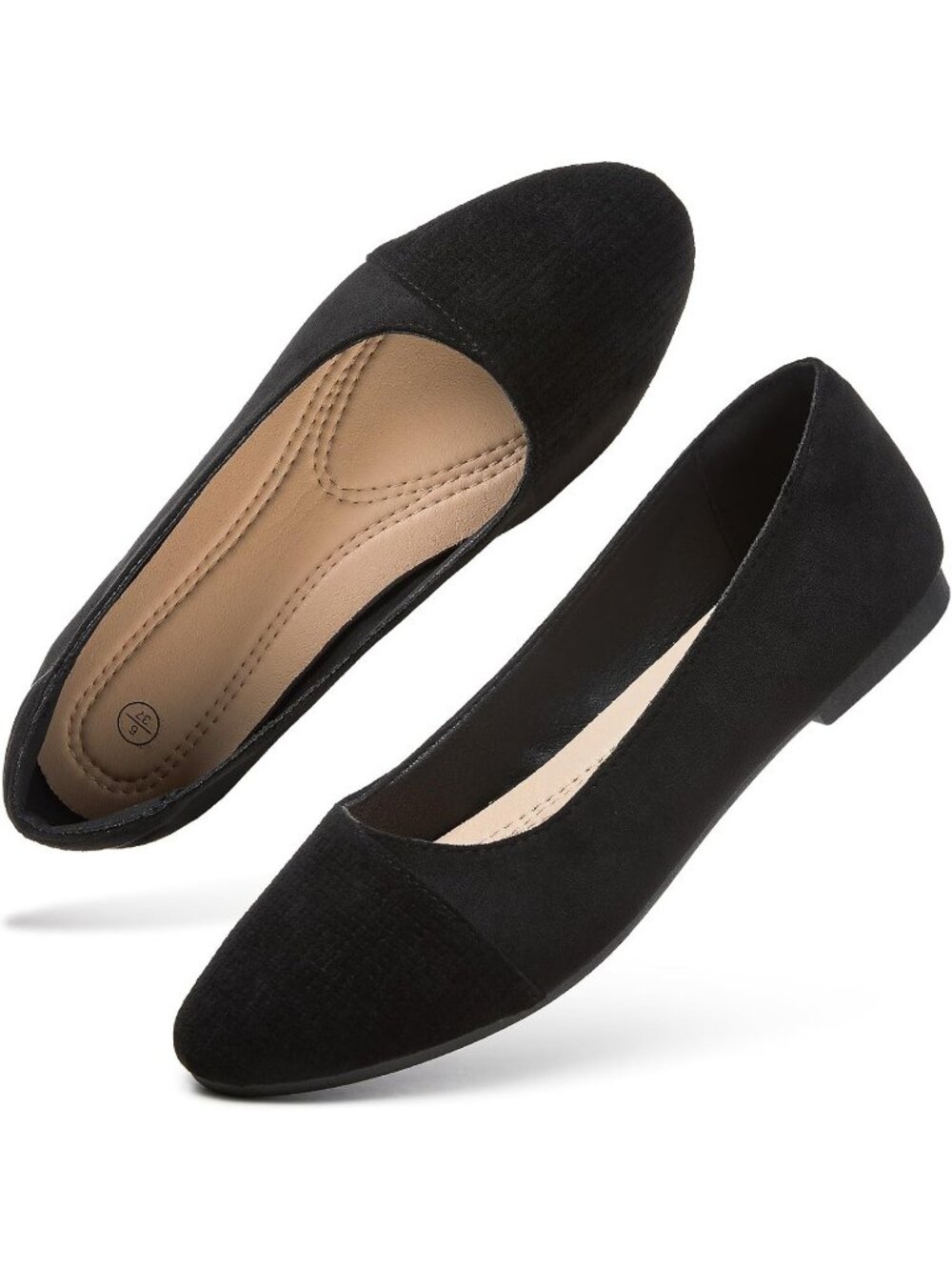 Women's Black Suede Ballet Flats Slip on comfortable Ballerina Dressy Shoes